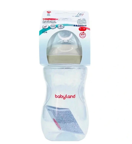 شیشه شیر بیبی لند مدل ۲۰۴ ظرفیت ۲۶۰ میلی لیتر مناسب ۶تا ۱۸ ماه